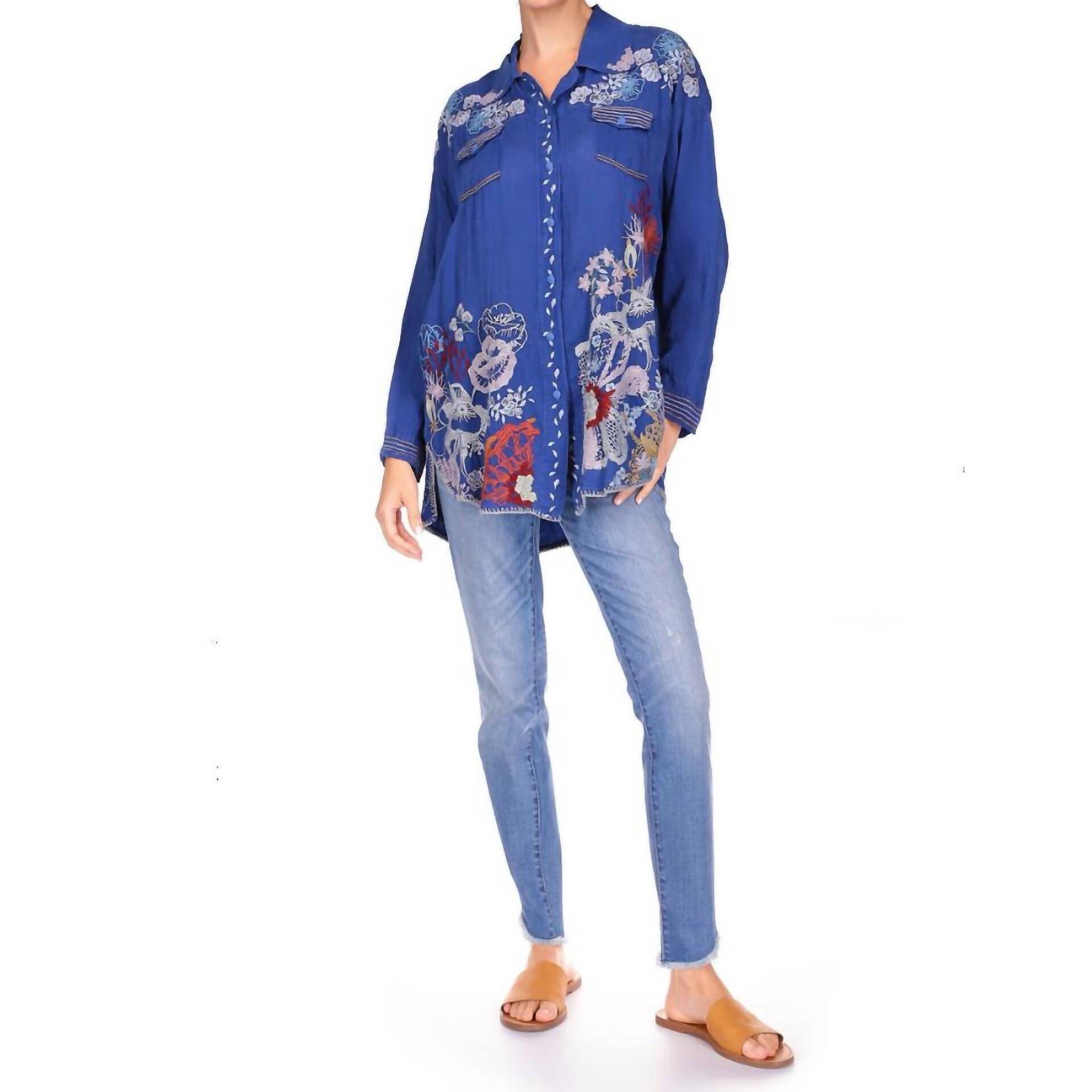New Johnny Was Tocayu Tunic Top In Sailor Blue